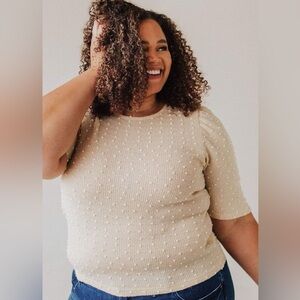 💛 PLUS! EXCLUSIVE! Laura Polka Dot Short Sleeve Sweater Pale Yellow/Cream